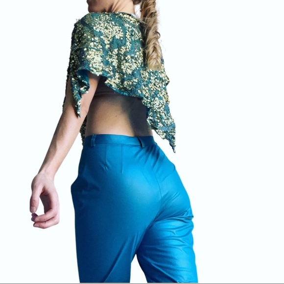 Beautiful aqua blue PU pants in Perfect condition. Size small - Picture 2 of 8
